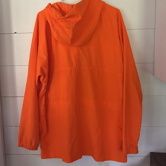LL Bean Blaze Orange Nylon Hooded Jacket Windbreaker Size Large Regular - Picture 2 of 10